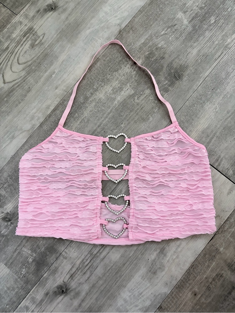 Pink Ruffled Heart-Accent Halter Crop Top